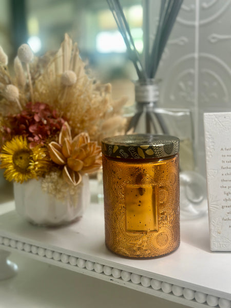 Amber gold embossed candle Large