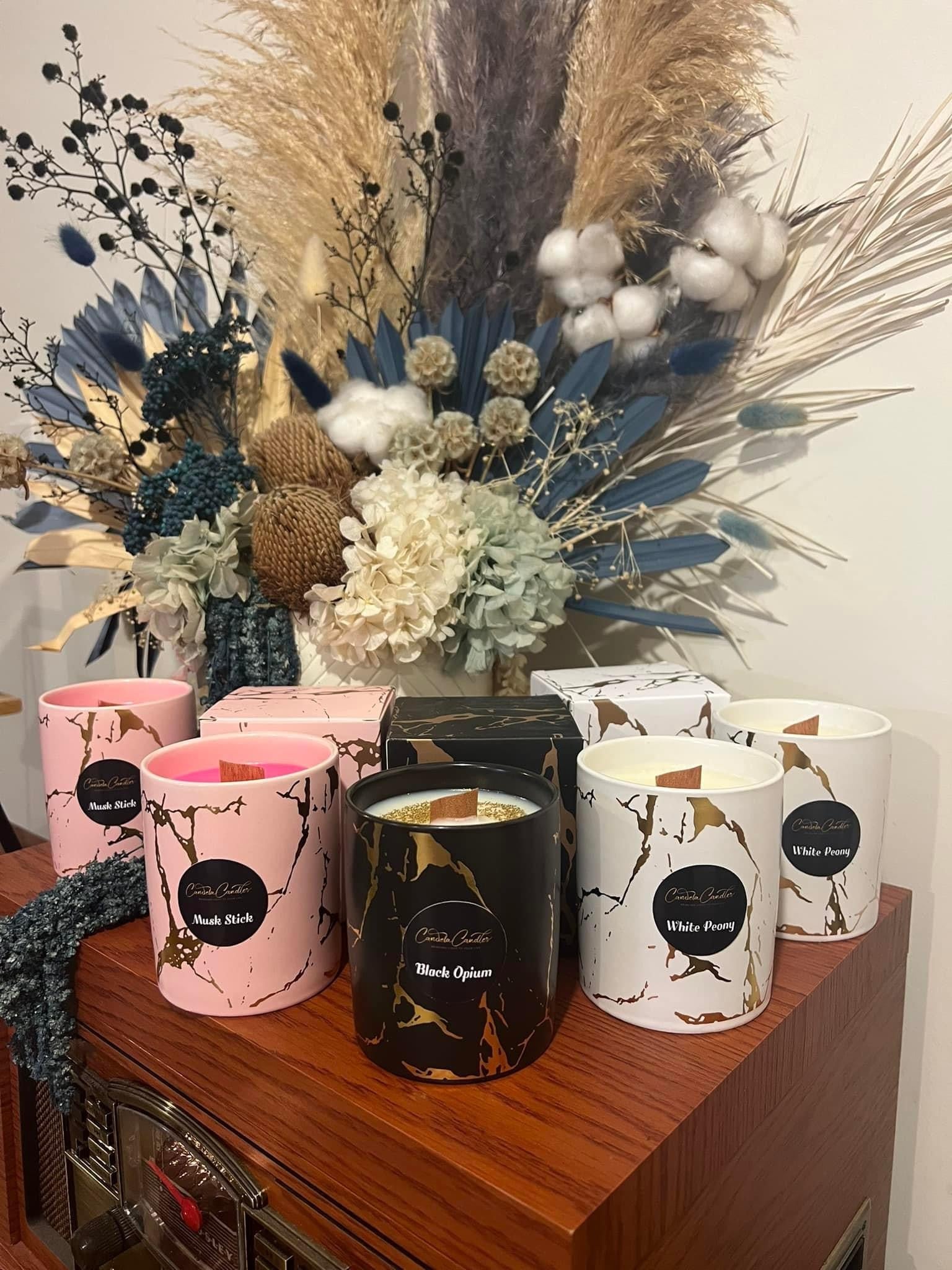 Printed gold design Candle - Black