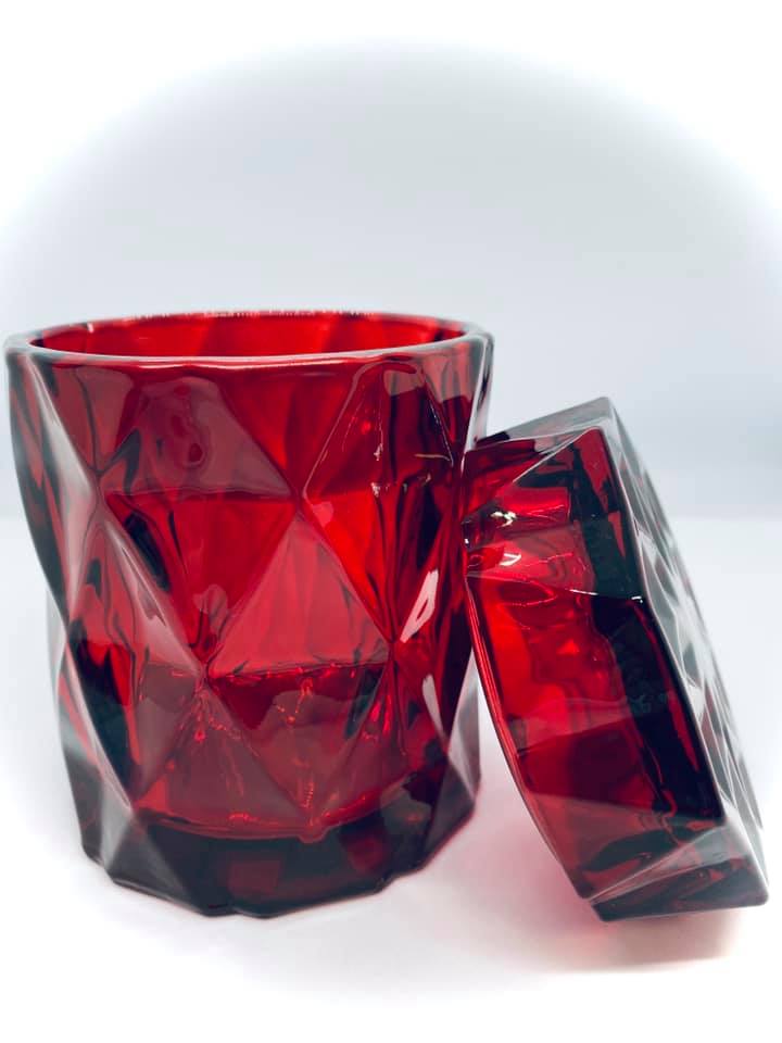 Red Diamond Cut Candle with Lid