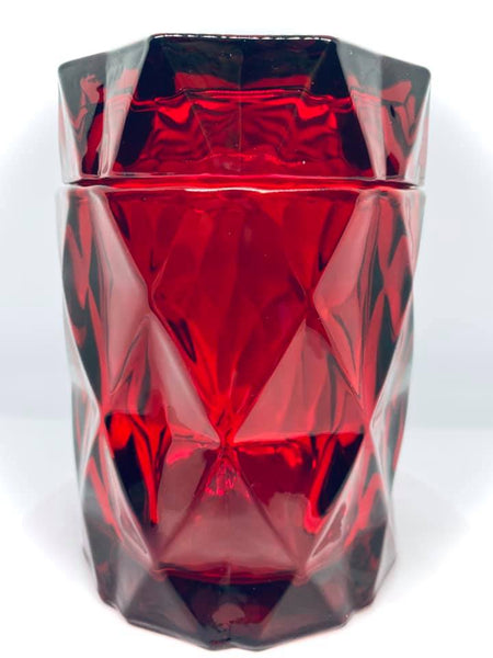 Red Diamond Cut Candle with Lid