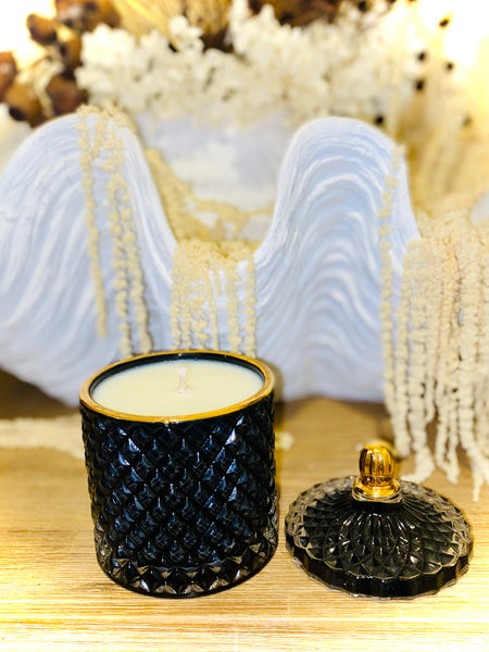 Black & Gold Tear Drop Carousel Candle with Lid