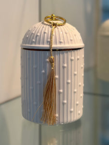 Stunning white and gold embossed candle Large