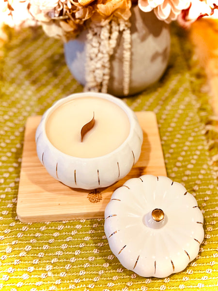 White and Gold Pumpkin Candle