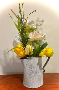 Shabby Chic country jug yellow flower arrangement