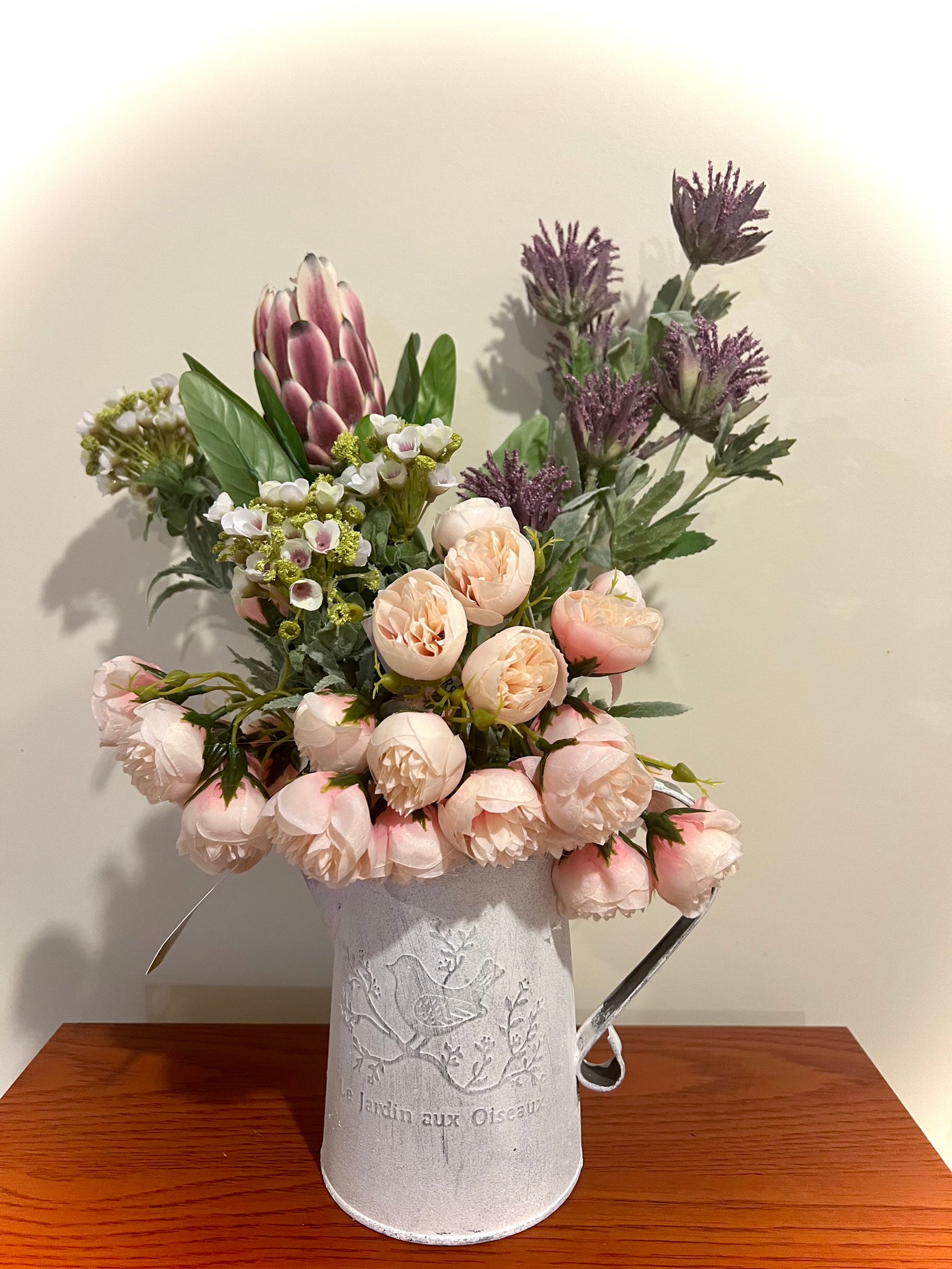Shabby Chic country jug cream flower arrangement