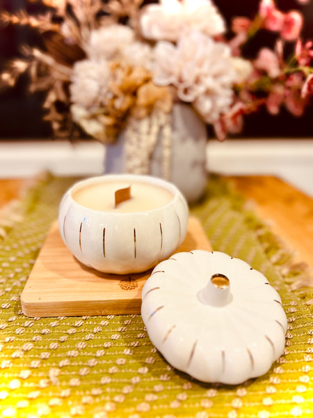 White and Gold Pumpkin Candle