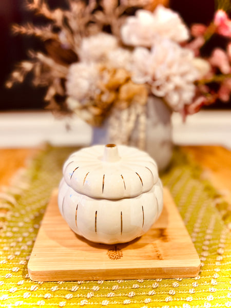 White and Gold Pumpkin Candle